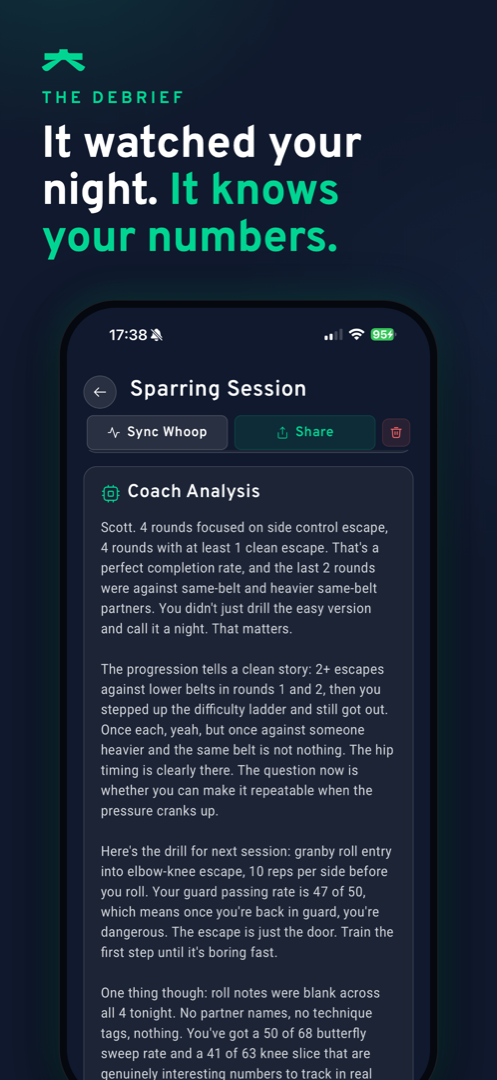 The JitsAI debrief: the AI coach writes it for you after the 20-second check-in